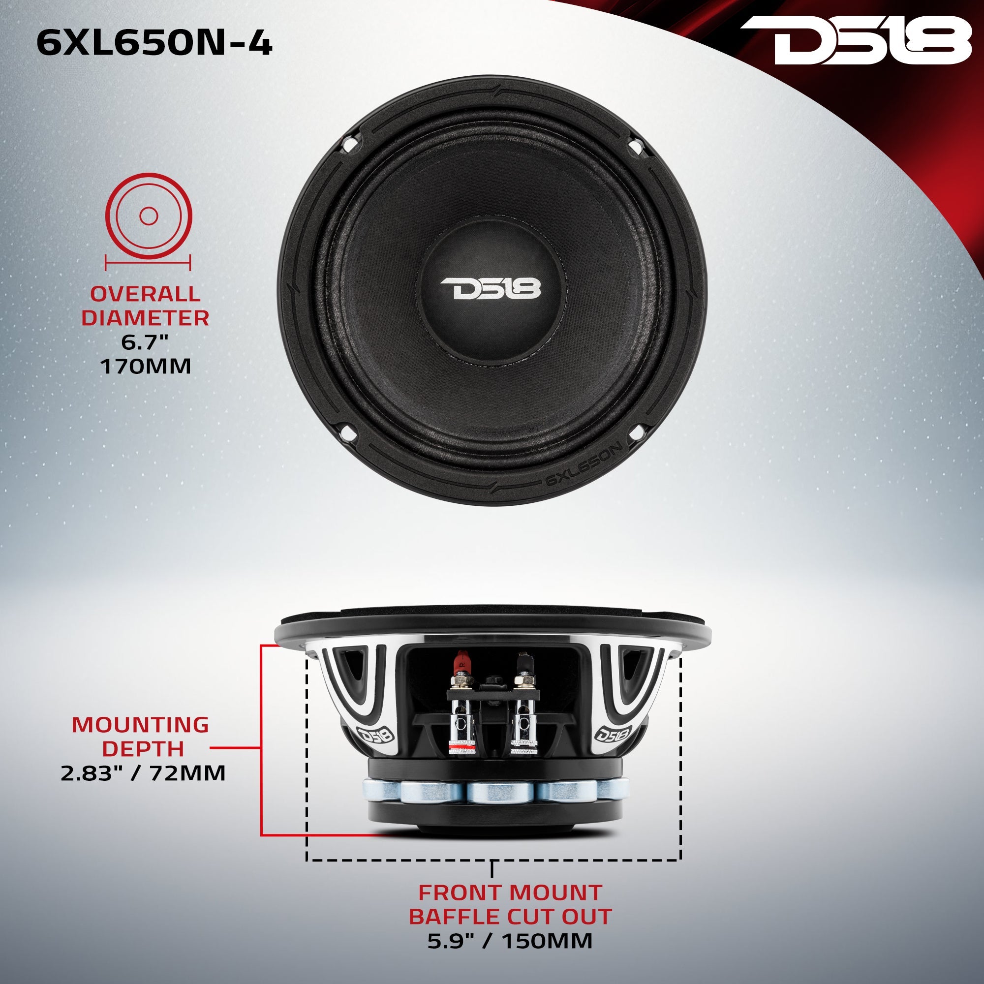 XL 6.5" Neodymium Rings Mid-Range Loudspeaker 325 Watts 4-Ohm
