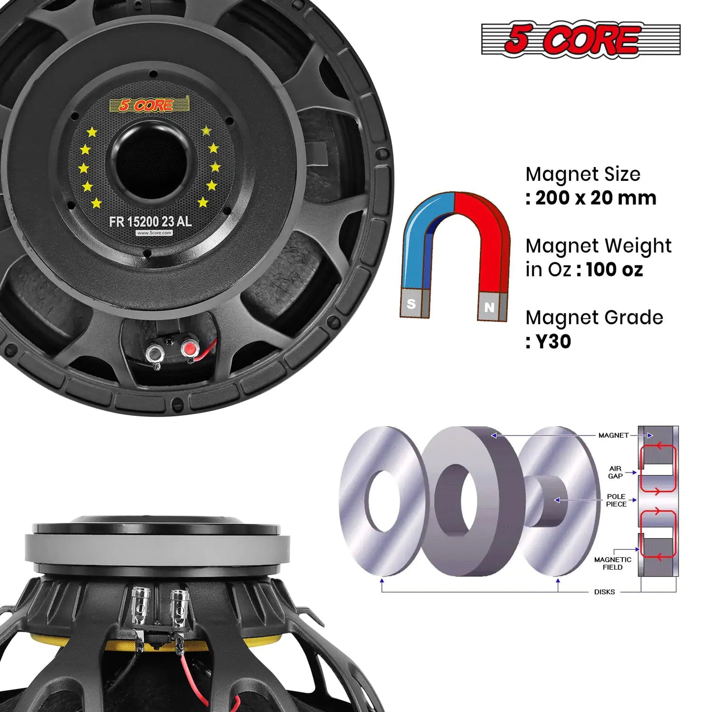 15 Inch -  8 Ohm Full Range Replacement DJ Sub Woofer - 2000 Watt Max Peak