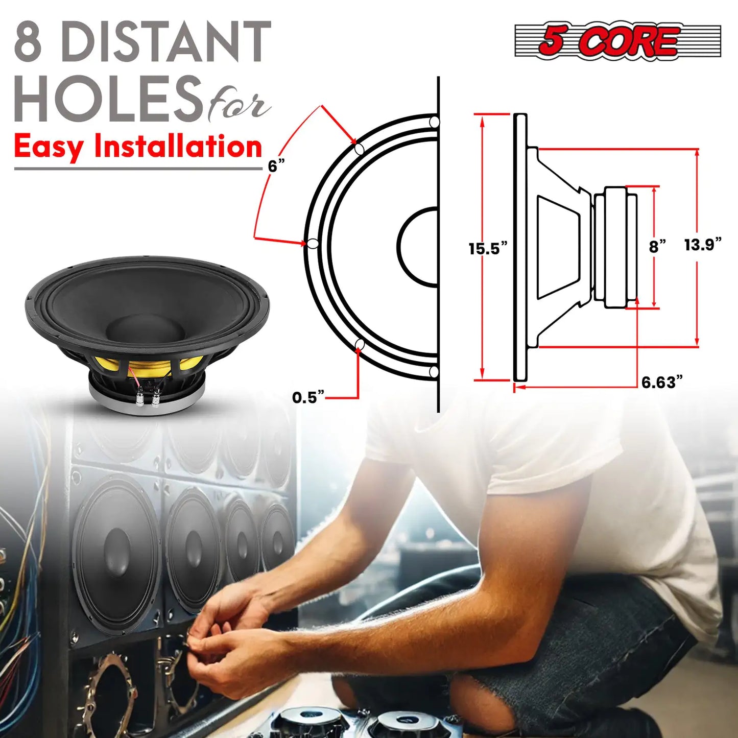 15 Inch -  8 Ohm Full Range Replacement DJ Sub Woofer - 2000 Watt Max Peak