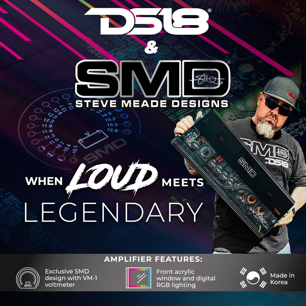 SMD 4-Channel Class AB Amplifier with VM-1 Voltmeter and Digital LED Lights 4 x 300W at 2-Ohm - Steve Meade Designs