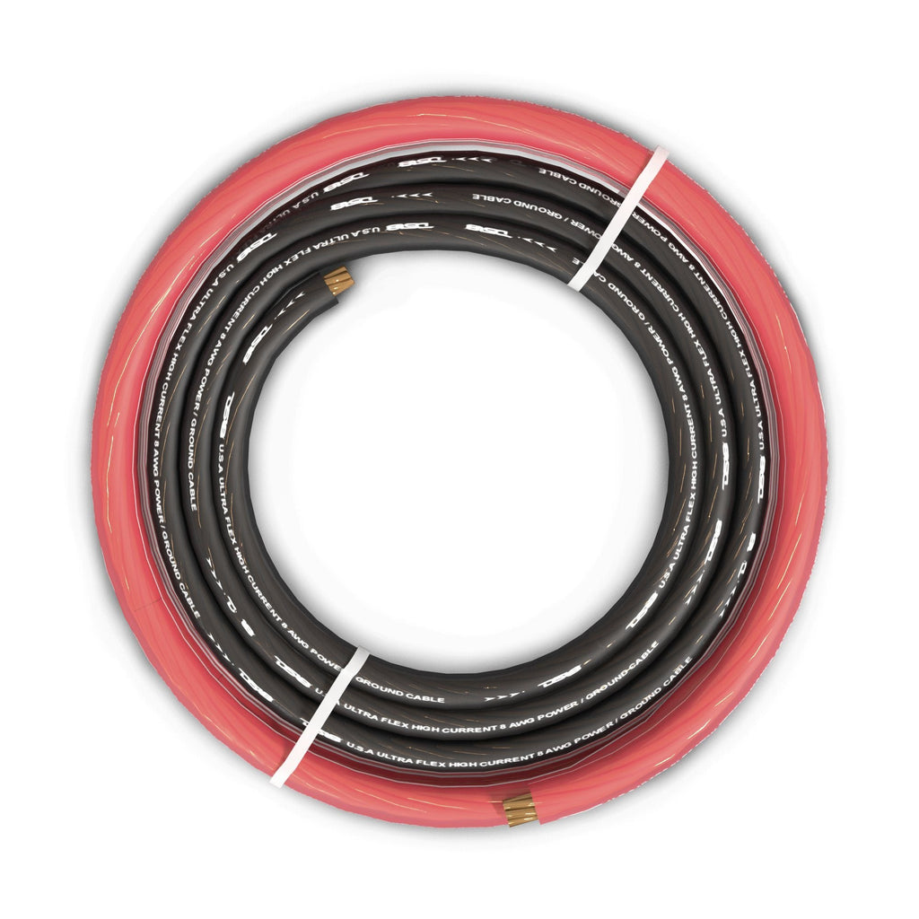 8-GA Ultra Flex CCA Ground Power Cable 5 Ft Black and 20 Ft Red Kit