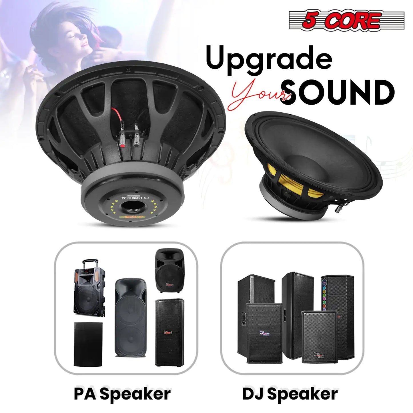 15 Inch -  8 Ohm Full Range Replacement DJ Sub Woofer - 2000 Watt Max Peak