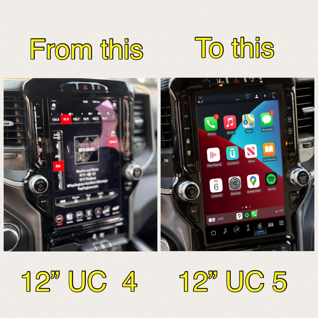2019-2021 RAM 1500 UBQ Uconnect 5 Upgrade kit with 12-inch Touchscreen including Wireless Apple CarPlay / Android Auto