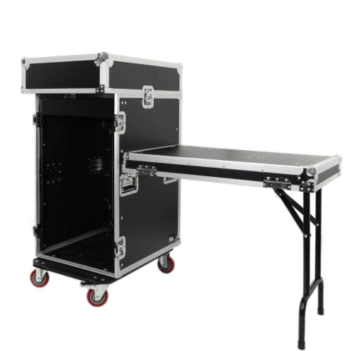 16 Unit Rack Case w/ Table, Slant Top, & Caster Wheels (SAPTR16UCT)